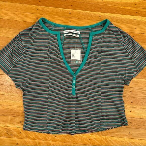 Urban Outfitters Tops - Urban Outfitters stripe short sleeve crop top NWT
